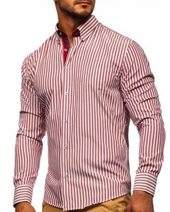 Camicia a righe a manica lunga da uomo bordò Bolf 20704