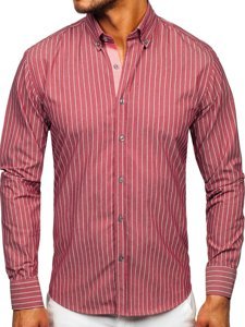 Camicia a righe a manica lunga da uomo bordò Bolf 20731-1