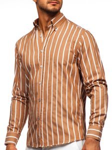 Camicia a righe a manica lunga da uomo cammello Bolf 20730