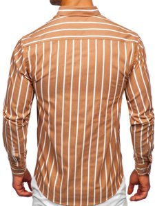 Camicia a righe a manica lunga da uomo cammello Bolf 20730