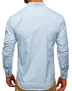 Camicia a righe a manica lunga da uomo celeste Bolf 20704