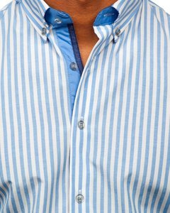 Camicia a righe a manica lunga da uomo celeste Bolf 20704