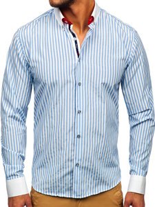 Camicia a righe a manica lunga da uomo celeste Bolf 20727