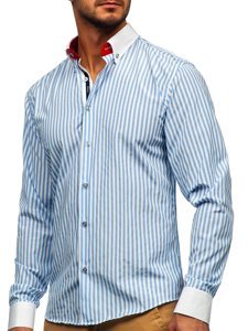 Camicia a righe a manica lunga da uomo celeste Bolf 20727