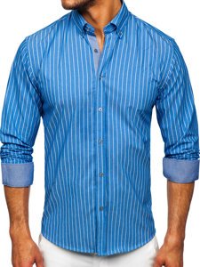 Camicia a righe a manica lunga da uomo celeste Bolf 20731-1