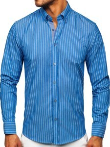 Camicia a righe a manica lunga da uomo celeste Bolf 20731-1