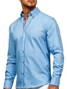 Camicia a righe a manica lunga da uomo celeste Bolf 20731