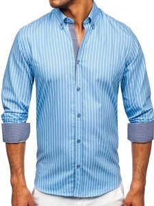 Camicia a righe a manica lunga da uomo celeste Bolf 20731