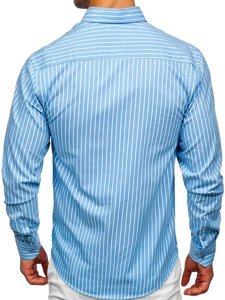 Camicia a righe a manica lunga da uomo celeste Bolf 20731