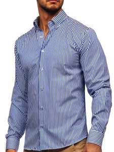 Camicia a righe a manica lunga da uomo cobalto Bolf 20726