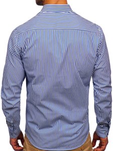 Camicia a righe a manica lunga da uomo cobalto Bolf 20726