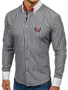 Camicia a righe a manica lunga da uomo grafite Bolf 1771