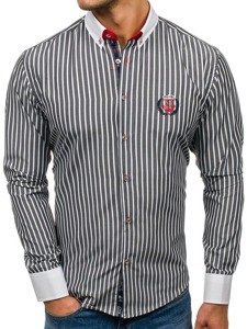 Camicia a righe a manica lunga da uomo grafite Bolf 1771