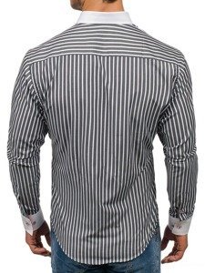 Camicia a righe a manica lunga da uomo grafite Bolf 1771