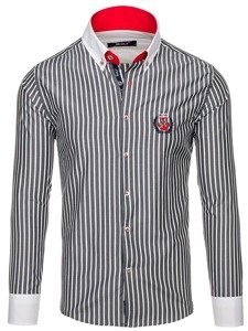 Camicia a righe a manica lunga da uomo grafite Bolf 1771