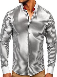 Camicia a righe a manica lunga da uomo grafite Bolf 20727