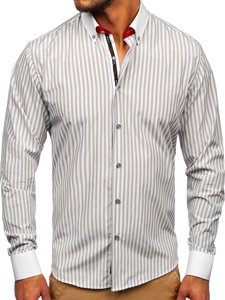 Camicia a righe a manica lunga da uomo grigia Bolf 20727