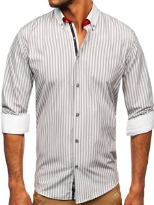 Camicia a righe a manica lunga da uomo grigia Bolf 20727