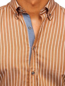 Camicia a righe a manica lunga da uomo marrone Bolf 20731