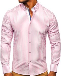 Camicia a righe a manica lunga da uomo rosa Bolf 20704