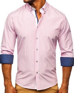 Camicia a righe a manica lunga da uomo rosa Bolf 20704