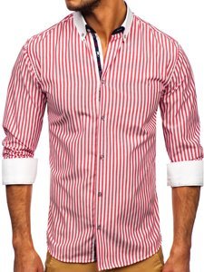 Camicia a righe a manica lunga da uomo rossa Bolf 20727