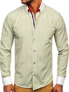 Camicia a righe a manica lunga da uomo verde Bolf 20727