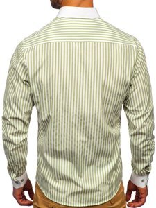 Camicia a righe a manica lunga da uomo verde Bolf 20727