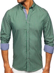 Camicia a righe a manica lunga da uomo verde Bolf 20731