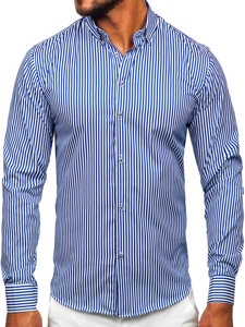 Camicia a righe a maniche lunghe da uomo azzurra Bolf 22731