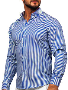 Camicia a righe a maniche lunghe da uomo azzurra Bolf 22731