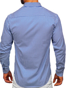 Camicia a righe a maniche lunghe da uomo azzurra Bolf 22731