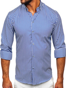 Camicia a righe a maniche lunghe da uomo azzurra Bolf 22731