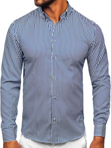 Camicia a righe a maniche lunghe da uomo blu Bolf 22731