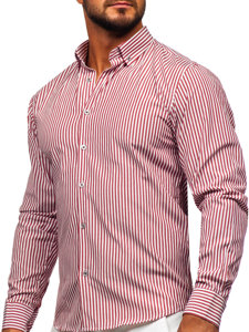 Camicia a righe a maniche lunghe da uomo bordò Bolf 22731