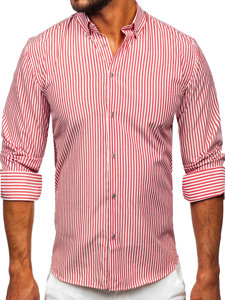 Camicia a righe a maniche lunghe da uomo corallo Bolf 22731