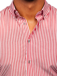 Camicia a righe a maniche lunghe da uomo corallo Bolf 22731