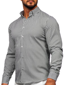 Camicia a righe a maniche lunghe da uomo nera Bolf 22731