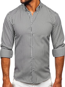 Camicia a righe a maniche lunghe da uomo nera Bolf 22731