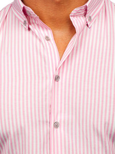 Camicia a righe a maniche lunghe da uomo rosa Bolf 22731