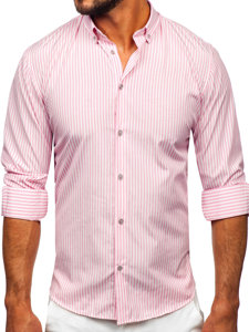 Camicia a righe a maniche lunghe da uomo rosa Bolf 22731