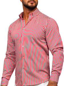 Camicia a righe a maniche lunghe da uomo rossa Bolf 22731