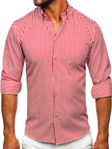 Camicia a righe a maniche lunghe da uomo rossa Bolf 22731