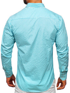 Camicia a righe a maniche lunghe da uomo turchese Bolf 22731