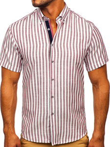 Camicia a righe a minica corta da uomo bordò Bolf 21500