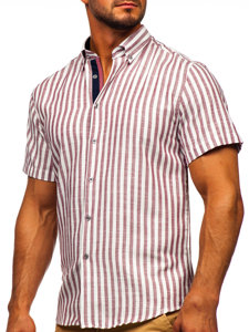 Camicia a righe a minica corta da uomo bordò Bolf 21500