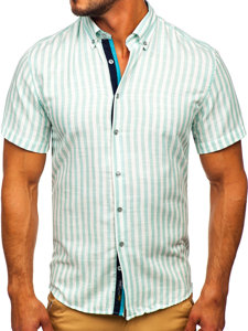 Camicia a righe a minica corta da uomo verde menta Bolf 21500