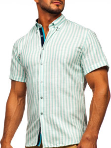 Camicia a righe a minica corta da uomo verde menta Bolf 21500