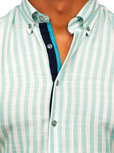 Camicia a righe a minica corta da uomo verde menta Bolf 21500