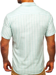 Camicia a righe a minica corta da uomo verde menta Bolf 21500